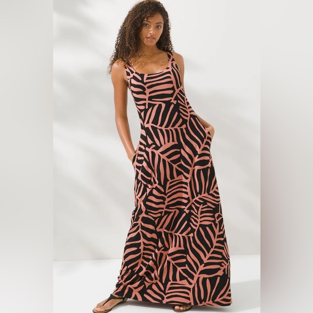 Soma Black & Rust Palm Maxi Dress Medium – Built-In Bra, Built-In Sass.